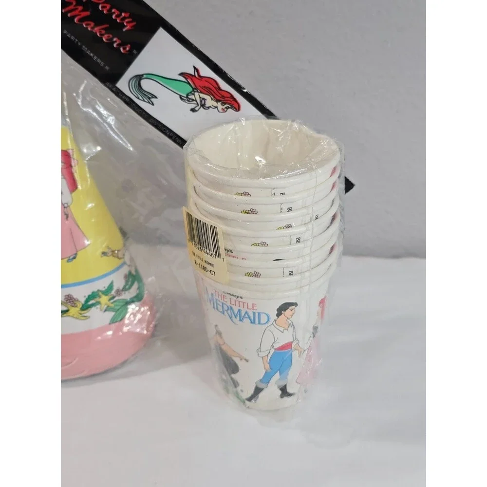 Vintage 90s Disney Little Mermaid Set Of 8 Party Hats & Cups
